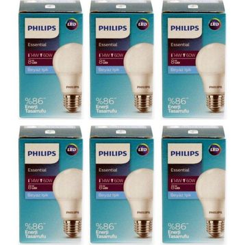 Philips Ess Ledbulb 8W-60W E27 Beyaz Işık 6 Adet Duy