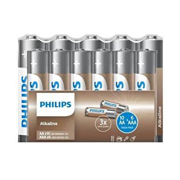 Philips LR6 AA 10'lu + LR03 AAA 6'lı Alkalin Pil