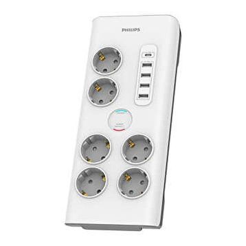 Philips SPN7060WA/62 5 USB Şarj Bağlantı 1 Usb-C 15 W ve 4 Usb-A 20 W 900j 2 m Örgü Kablo 6'lı Akım Korumalı Priz