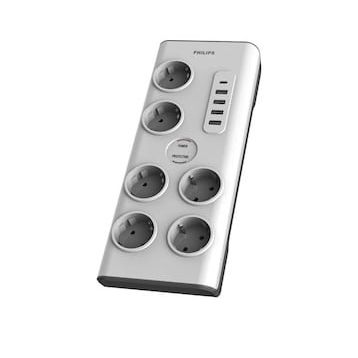 Philips SPN7060WA/62 5 USB Şarj Bağlantı 1 Usb-C 15 W ve 4 Usb-A 20 W 900j 2 m Örgü Kablo 6'lı Akım Korumalı Priz