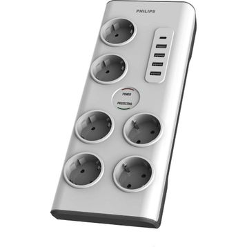 Philips SPN7060WA/62 5 USB Şarj Bağlantı 1 Usb-C 15 W ve 4 Usb-A 20 W 900j 2 m Örgü Kablo 6'lı Akım Korumalı Priz