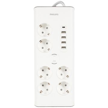Philips SPN7060WA/62 5 USB Şarj Bağlantı 1 Usb-C 15 W ve 4 Usb-A 20 W 900j 2 m Örgü Kablo 6'lı Akım Korumalı Priz