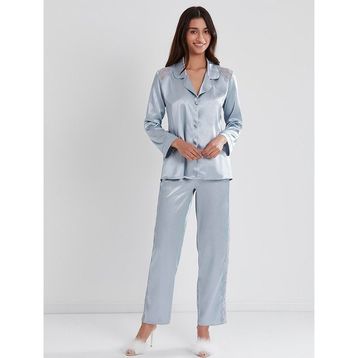 Pierre Cardin 1438 Mist Kadın Saten Dantelli Pijama Takımı