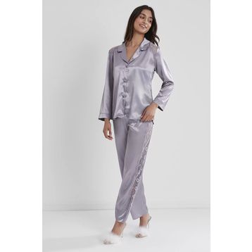 Pierre Cardin 1438 Mist Kadın Saten Dantelli Pijama Takımı