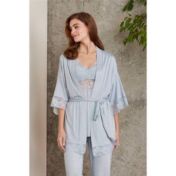 Pierre Cardin 2810 Mist Dantelli Penye Kadın Sabahlıklı Pijama Takımı