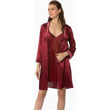 Pierre Cardin 4040 Bordo Kadife Saten Gecelik &amp; Sabahlık Takım