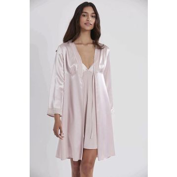 Pierre Cardin 4040 Pudra Kadın Saten Kadife Gecelik Sabahlık Takım