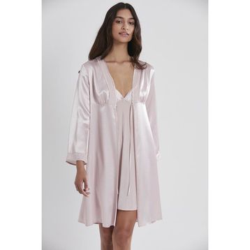 Pierre Cardin 4040 Pudra Kadın Saten Kadife Gecelik Sabahlık Takım