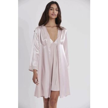 Pierre Cardin 4040 Pudra Kadın Saten Kadife Gecelik Sabahlık Takım