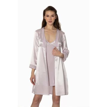 Pierre Cardin 4040 Viola Kadife Saten Gecelik Sabahlık Takım