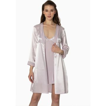 Pierre Cardin 4040 Viola Kadife Saten Gecelik Sabahlık Takım