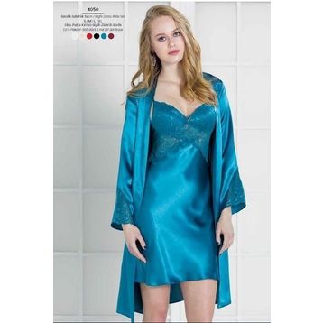 Pierre Cardin 4050 Saten Gecelik Sabahlık Takım