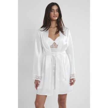 Pierre Cardin 4090 Ekru Midi Dantel Sabahlık Gecelik Set
