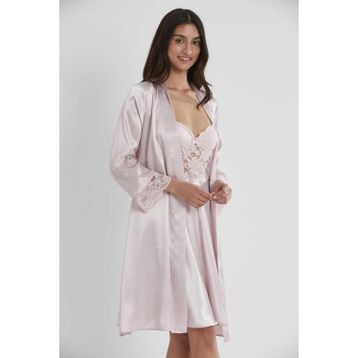 Pierre Cardin 4265 Pudra Detay Saten Gecelik Sabahlık Takımı