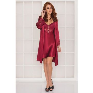 Pierre Cardin 4300 Bordo 2'li Saten Kısa Gecelik Sabahlık