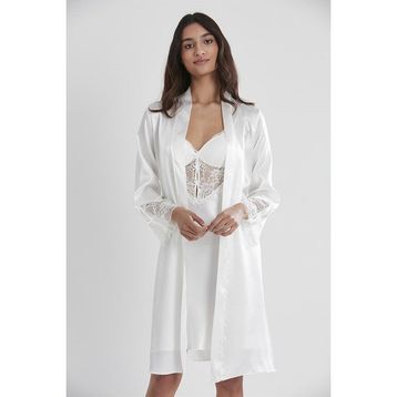 Pierre Cardin 4300 Ekru 2'li Saten Kısa Gecelik Sabahlık