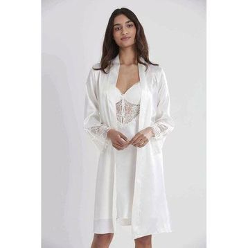 Pierre Cardin 4300 Ekru 2'li Saten Kısa Gecelik Sabahlık