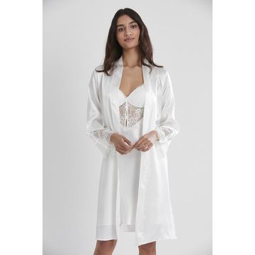 Pierre Cardin 4300 Ekru 2'li Saten Kısa Gecelik Sabahlık