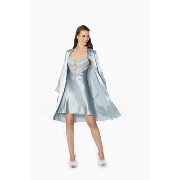 Pierre Cardin 4300 Mist 2'li Saten Kısa Gecelik Sabahlık