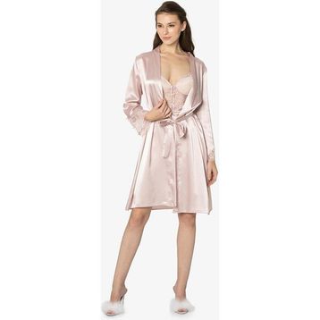 Pierre Cardin 4300 Pudra 2'li Saten Kısa Gecelik Sabahlık