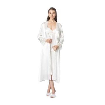 Pierre Cardin 4370 Ekru Saten Gecelik Sabahlık Takım