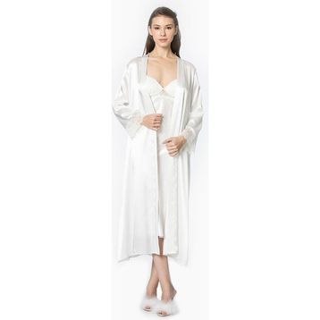 Pierre Cardin 4370 Ekru Saten Gecelik Sabahlık Takım