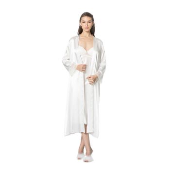 Pierre Cardin 4370 Ekru Saten Gecelik Sabahlık Takım