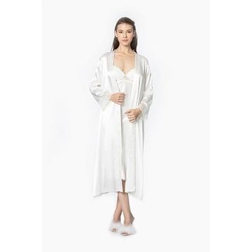 Pierre Cardin 4370 Ekru Saten Gecelik Sabahlık Takım
