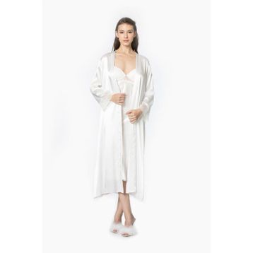 Pierre Cardin 4370 Ekru Saten Gecelik Sabahlık Takım