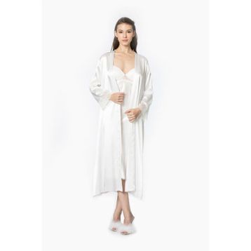 Pierre Cardin 4370 Ekru Saten Gecelik Sabahlık Takım