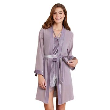 Pierre Cardin 4800 Royal Kadın Dantelli Kadife Tulum Sabahlık Takım