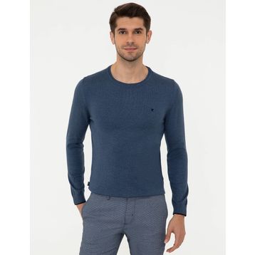 Pierre Cardin 50248582-VR155 İndigo Melanj Erkek Kazak