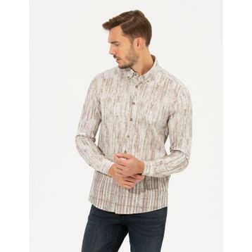 Pierre Cardin 50259466-VR011 Bej Desenli Erkek Gömlek