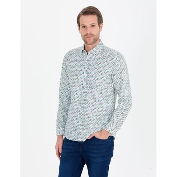 Pierre Cardin 50264910-VR007 Aqua Desenli Erkek Gömlek