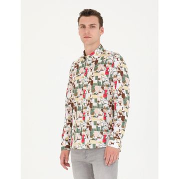 Pierre Cardin 50265034-VR027 Haki Desenli Erkek Gömlek