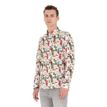 Pierre Cardin 50265034-VR027 Haki Desenli Erkek Gömlek