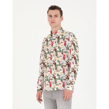 Pierre Cardin 50265034-VR027 Haki Desenli Erkek Gömlek