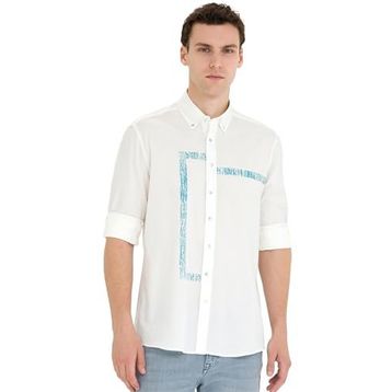 Pierre Cardin 50265593-VR007 Aqua Desenli Erkek Gömlek