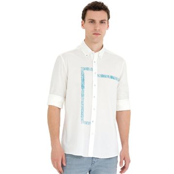 Pierre Cardin 50265593-VR007 Aqua Desenli Erkek Gömlek