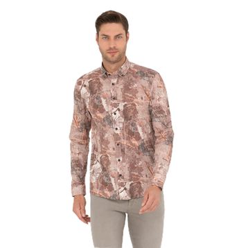 Pierre Cardin 50266599-VR002 Açık Kahverengi Desenli Erkek Gömlek