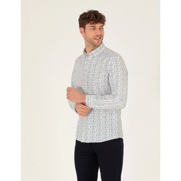 Pierre Cardin 50272323-VR027 Haki Desenli Erkek Gömlek