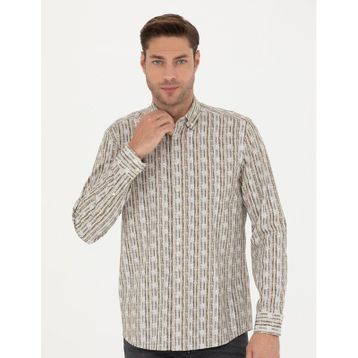 Pierre Cardin 50273550-VR027 Haki Desenli Erkek Gömlek