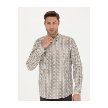 Pierre Cardin 50273550-VR027 Haki Desenli Erkek Gömlek