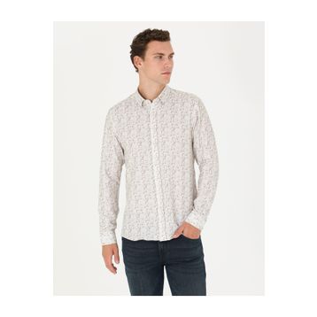 Pierre Cardin 50273552-VR027 Haki Desenli Erkek Gömlek