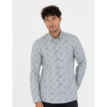 Pierre Cardin 50273562-VR036 Mavi Desenli Erkek Gömlek