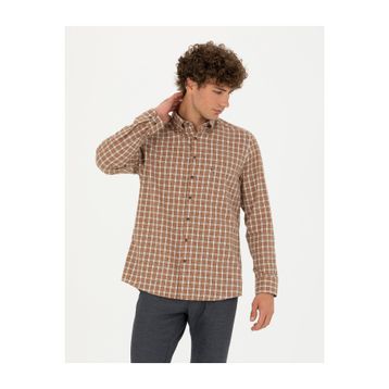 Pierre Cardin 50274597-VR029 Kahverengi Desenli Erkek Gömlek