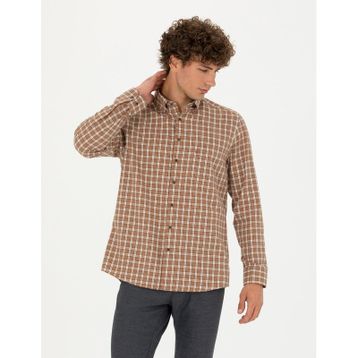 Pierre Cardin 50274597-VR029 Kahverengi Desenli Erkek Gömlek