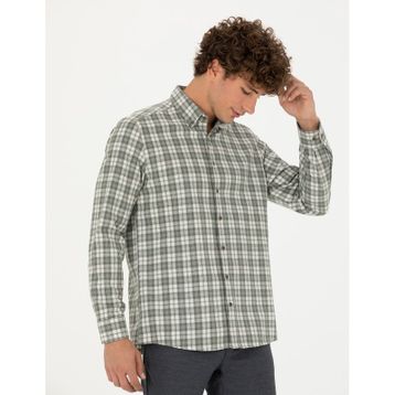 Pierre Cardin 50274599-VR027 Haki Desenli Erkek Gömlek