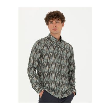 Pierre Cardin 50275924-VR027 Haki Desenli Erkek Gömlek