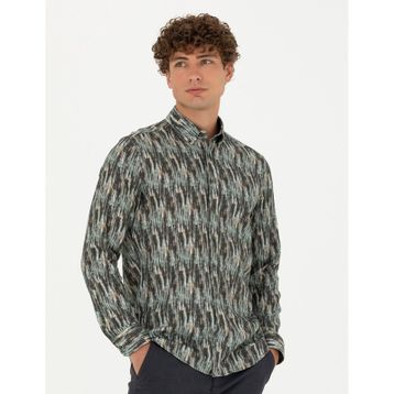 Pierre Cardin 50275924-VR027 Haki Desenli Erkek Gömlek